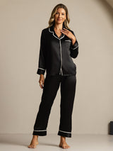 [Black] SilkSilky  Long Sleeve Notch Collar Women's Pajamas 007