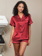 [Wine] SilkSilky  Short Sleeve Notch Collar Women's Pajamas 004