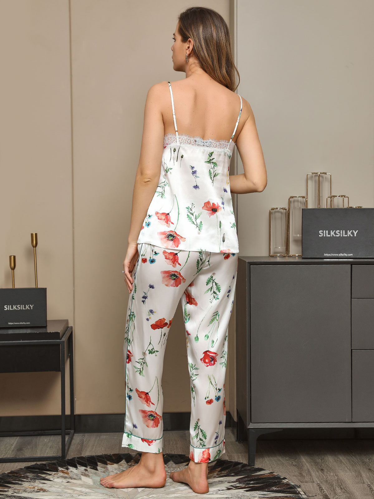 Clearance (US Warehouse) - 19Momme Pure Silk Floral Pattern Pajamas 2Pcs