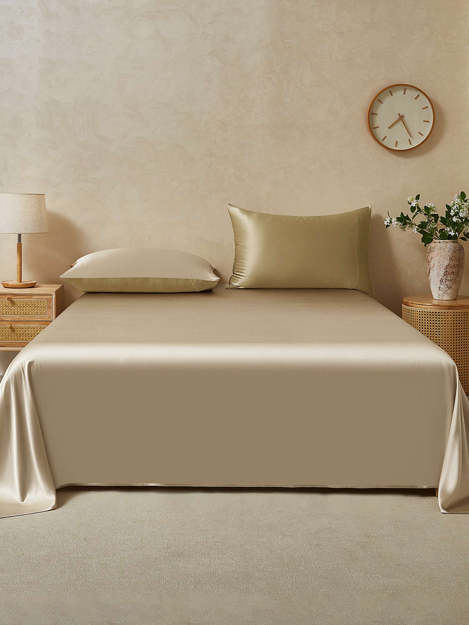 [Beige+Khaki] SilkSilky  22Momme Pure Silk Bedding Set 001,