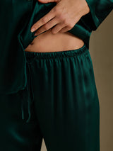 [Dark Green] SilkSilky  Long Sleeve Lapel Collar Women's Pajamas 005