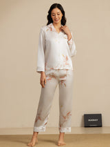 [White] SilkSilky  Long Sleeve Lapel Collar Women's Pajamas 001
