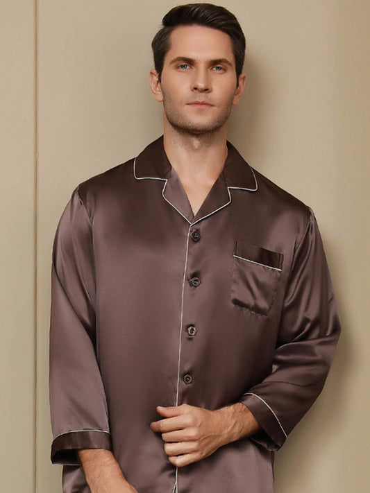 Clearance(US Warehouse) - Pure Silk Solid Color Mens Pajama Shirt