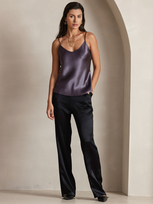 SilkSilky US Pure Silk Sleeveless V Neck Camisole Top PurpleGray 001