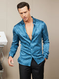 SilkSilky US Silk Blend Long Sleeve Collar Men's Shirt Teal 004