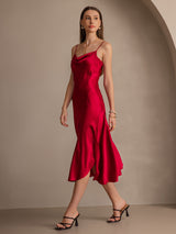 [Wine] SilkSilky  Spaghetti Strap Cowl Neck Dress 006