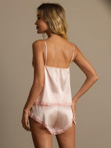 [Light Pink] SilkSilky  19Momme Stretch Silk Charmeuse Spaghetti Strap V Neck Camisole Set 002