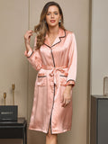 SilkSilky  Pure Silk Long Sleeve Womens Robe Pink 004