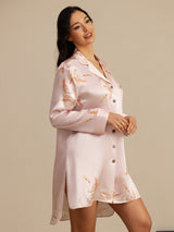 [Pink] SilkSilky  19Momme Long Sleeve Notch Collar Nightshirt 004