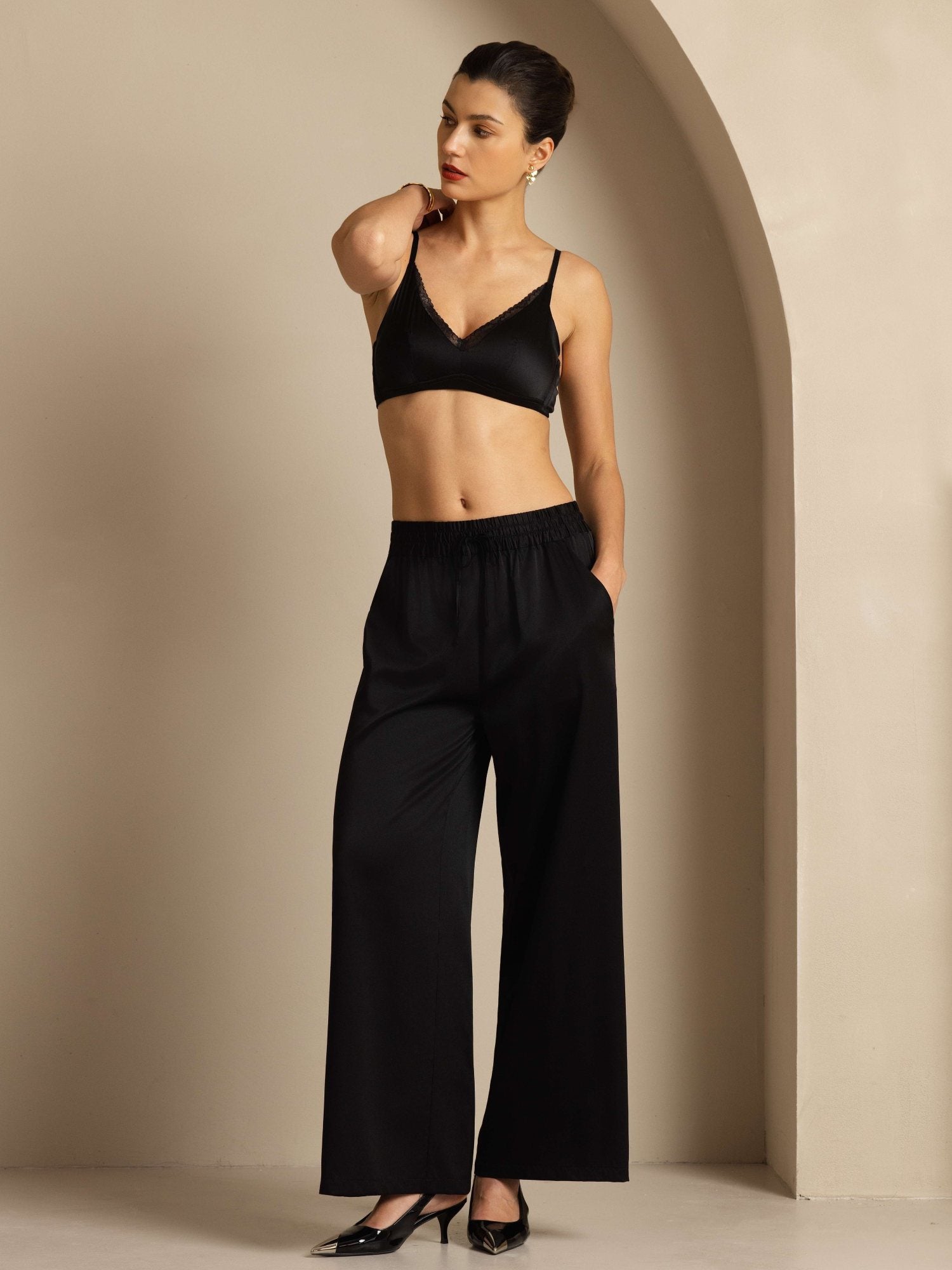 [Black] SilkSilky 19Momme Silk Womens Pants 001