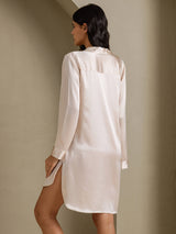 [Beige] SilkSilky  Long Sleeve Lapel Collar Nightshirt 002