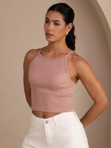 [Pink] SilkSilky Sleeveless Crew Neck Camisole Top 003