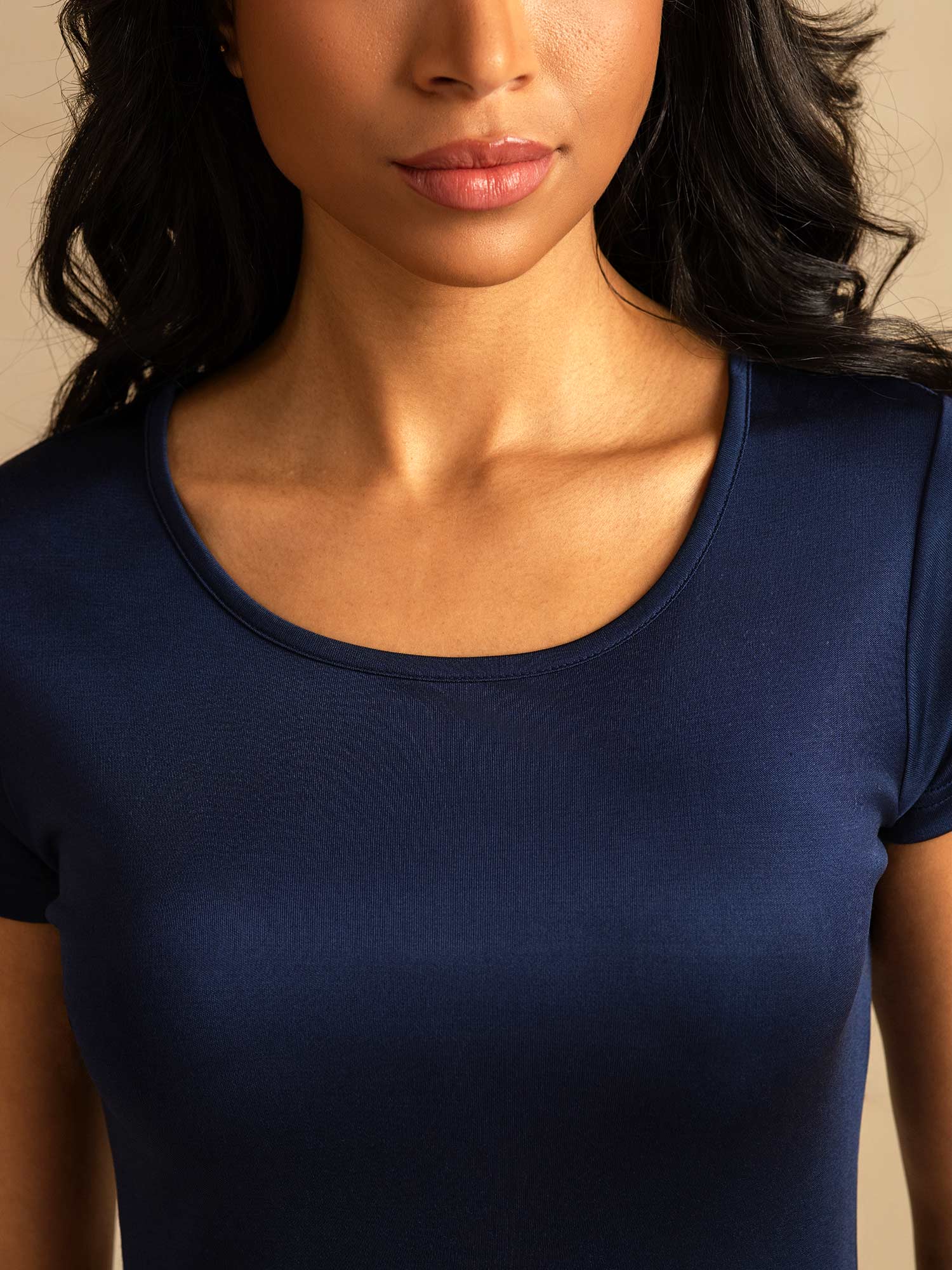 [Dark Blue] SilkSilky  Silk Knitted Round Neck Nightgown 004,