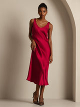 [Wine] SilkSilky  Sleeveless Scoop Neck Dress 001