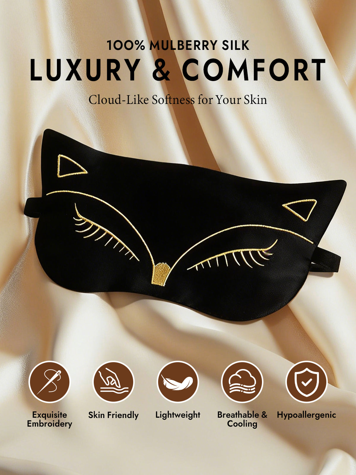 [Black] SilkSilky  Pure Silk Eye Mask 002