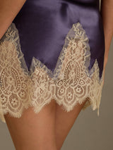 [Purple Gray] SilkSilky  Spaghetti Strap V Neck Nightgown 007