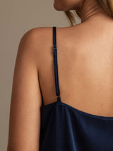 [Dark Blue] SilkSilky  19Momme Machine-Washable Silk Spaghetti Strap Scoop Neck Camisole Set 005