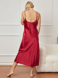 SilkSilky  Pure Silk Sleeveless Boat Neck Dress Wine 002