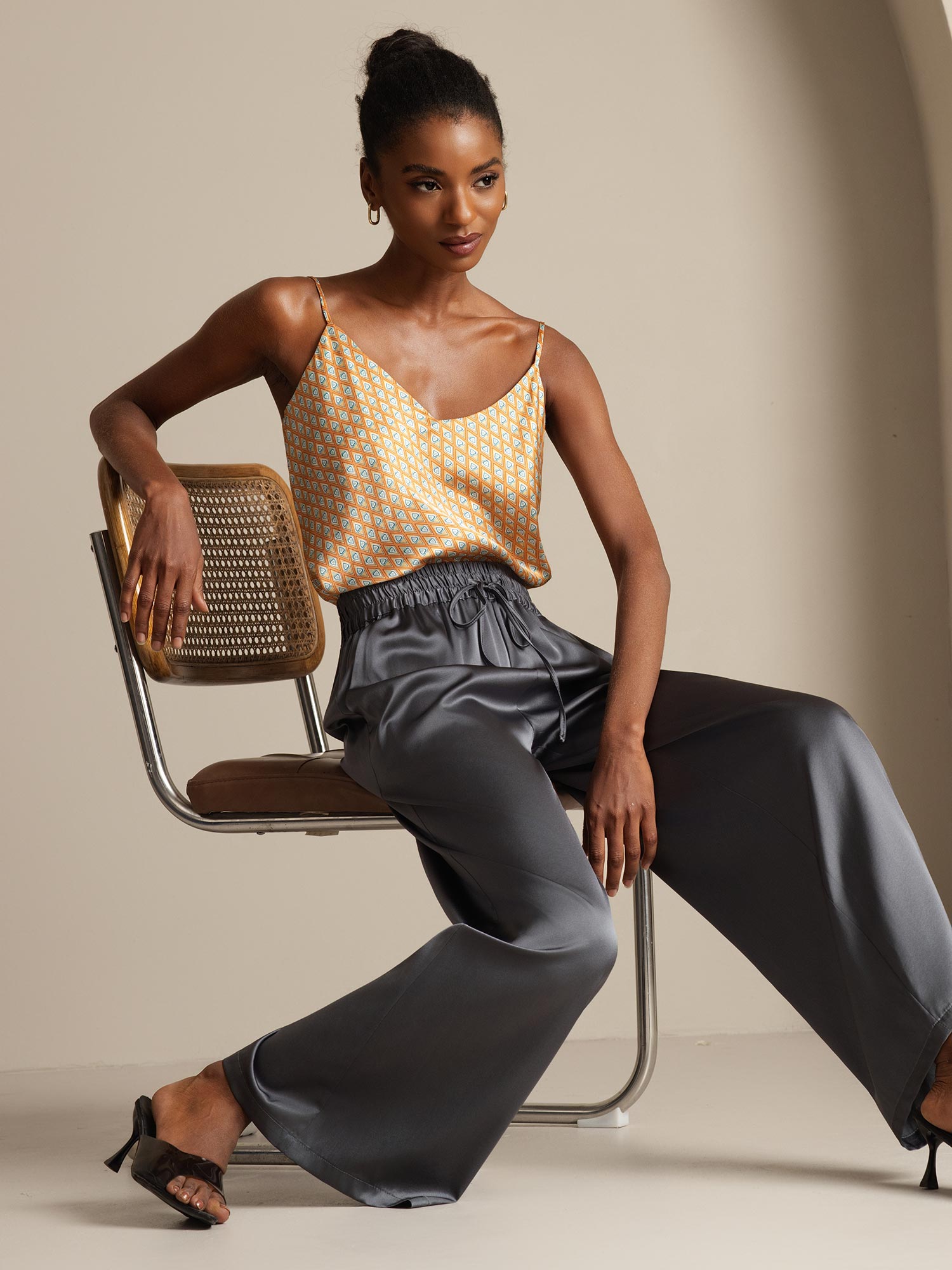 [Floral] SilkSilky  Pure Silk V Neck Camisole Top 008,