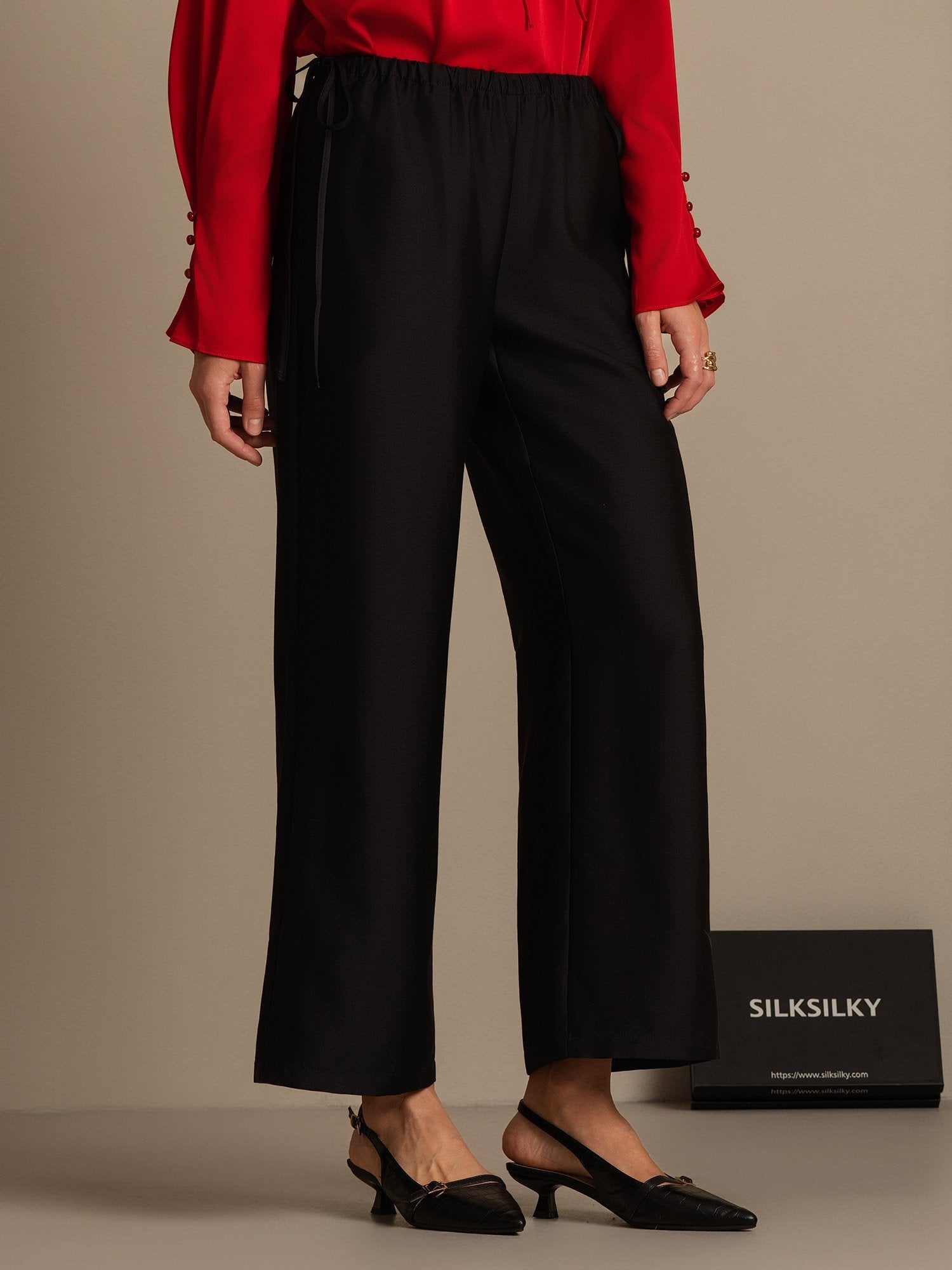[Black] SilkSilky  32Momme Silk Womens Pants 006,