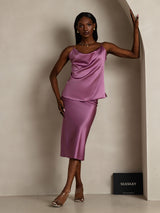 [Deep Purple] SilkSilky  Spaghetti Strap Cowl Neck Camisole Top 006