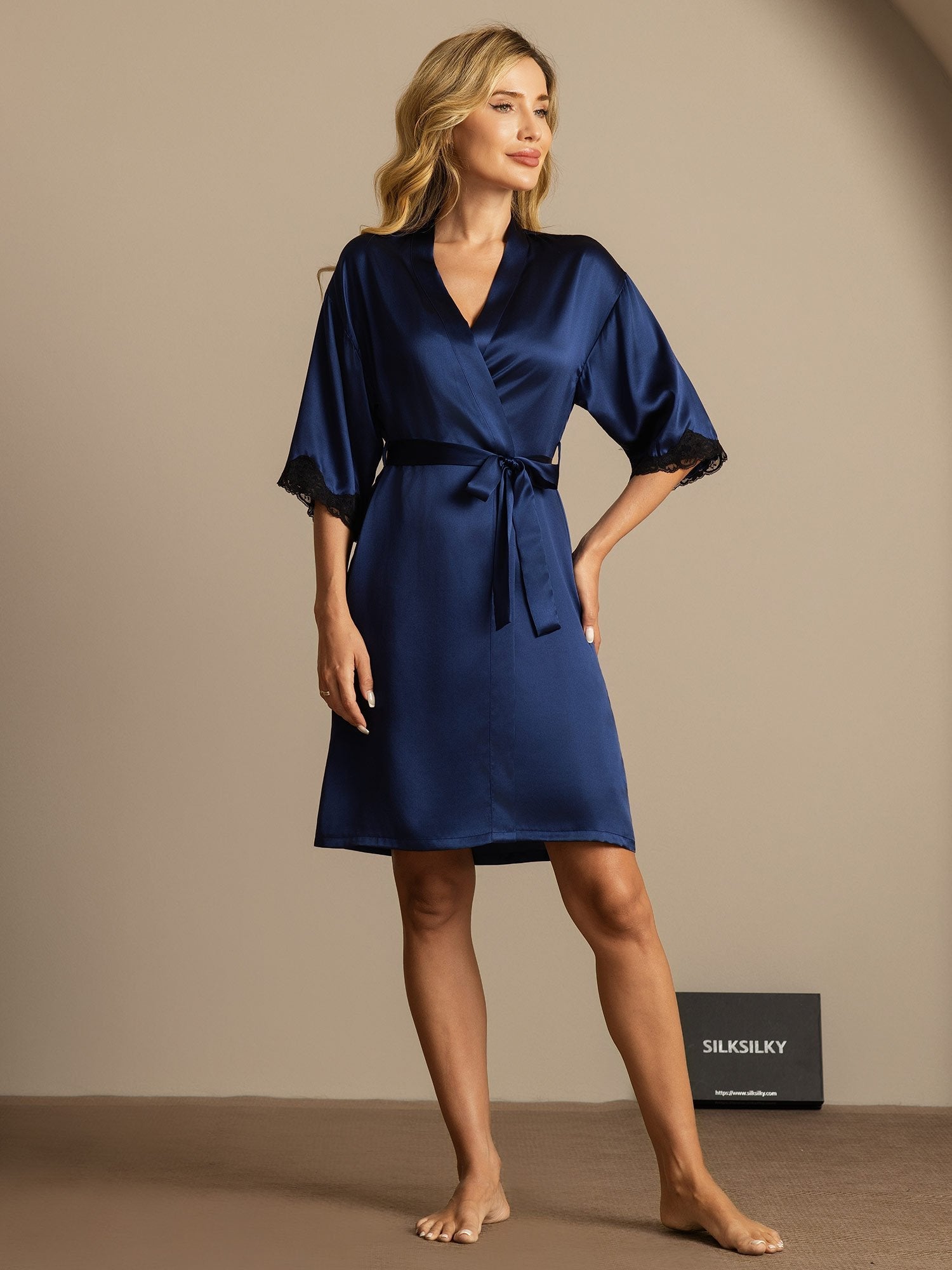 [DarkBlue] SilkSilky Pure Silk Womens Robe 003