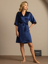 [Dark Blue] SilkSilky  Half Sleeve Women's Robe 003
