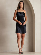 [Black] SilkSilky  Spaghetti Strap Cowl Neck Dress 005