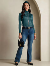 [Dark Green] SilkSilky  Silk Jersey Long Sleeve Turtle Neck Women's T-Shirt 007