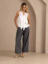 [White] SilkSilky Sleeveless Tie Neck Camisole Top 007