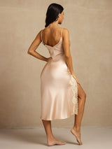 [Light Pink] SilkSilky  Pure Silk Split Nightgown 002,