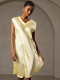 SilkSilky  Pure Silk Sleeveless V Neck Nightgown Yellow 003