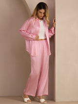 [Pink Pinstripe] SilkSilky Long Sleeve Lapel Collar Women's Outfit Sets 006