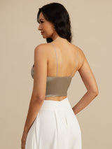[Khaki] SilkSilky  Spaghetti Strap V Neck Camisole Top 002