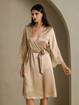 [Champagne] SilkSilky  3/4 Sleeve Women's Robe 007
