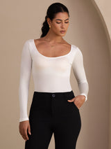 [White] SilkSilky Long Sleeve U Neck Women's T-Shirt 003