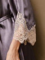 [Purple Gray] SilkSilky  3/4 Sleeve V Neck Nightgown&Robe Set 007