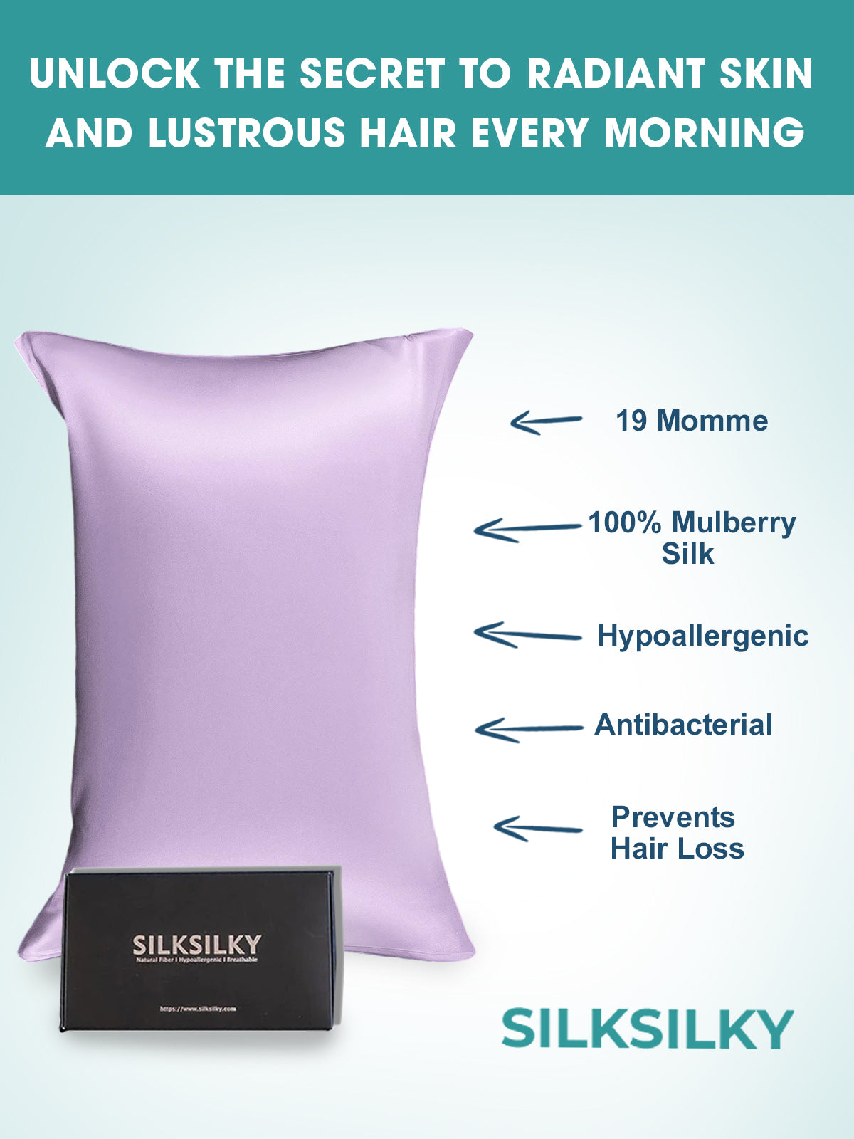 SilkSilky  19Momme Pure Silk Pillowcase Lavender 003