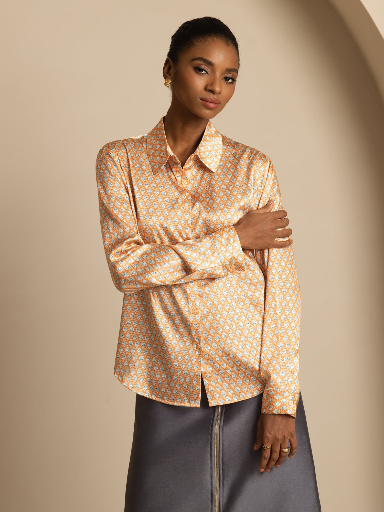 [Floral] SilkSilky  Silk Long Sleeve Lapel Collar Women's Shirt 001