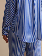 [Blue Pinstripe] SilkSilky Long Sleeve Lapel Collar Women's Outfit Sets 006