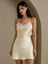 [Light Yellow] SilkSilky  Spaghetti Strap V Neck Nightgown 006