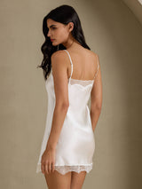 [White] SilkSilky  Spaghetti Strap Sweetheart Neck Nightgown 002