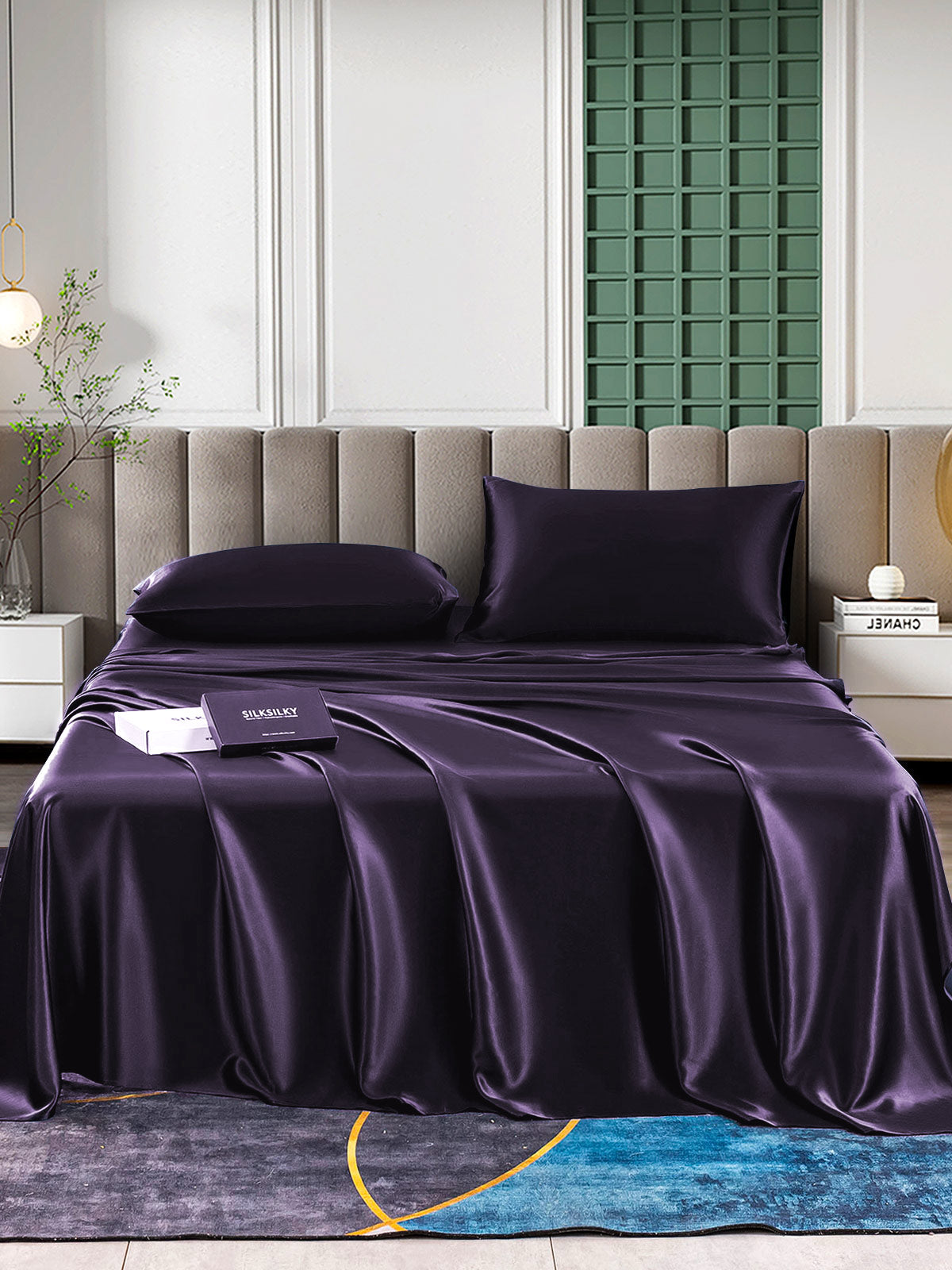 SilkSilky US 25Momme Pure Silk Bedding Set DeepPurple 002