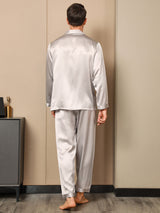 [Gray] SilkSilky  Long Sleeve Notch Collar Men's Pajamas 002