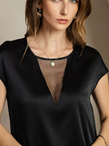[Black] SilkSilky  Cap Sleeve Round Neck Women's T-Shirt 005