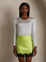 [Light Gray] SilkSilky  Silk Jersey Long Sleeve Round Neck Women's T-Shirt 005