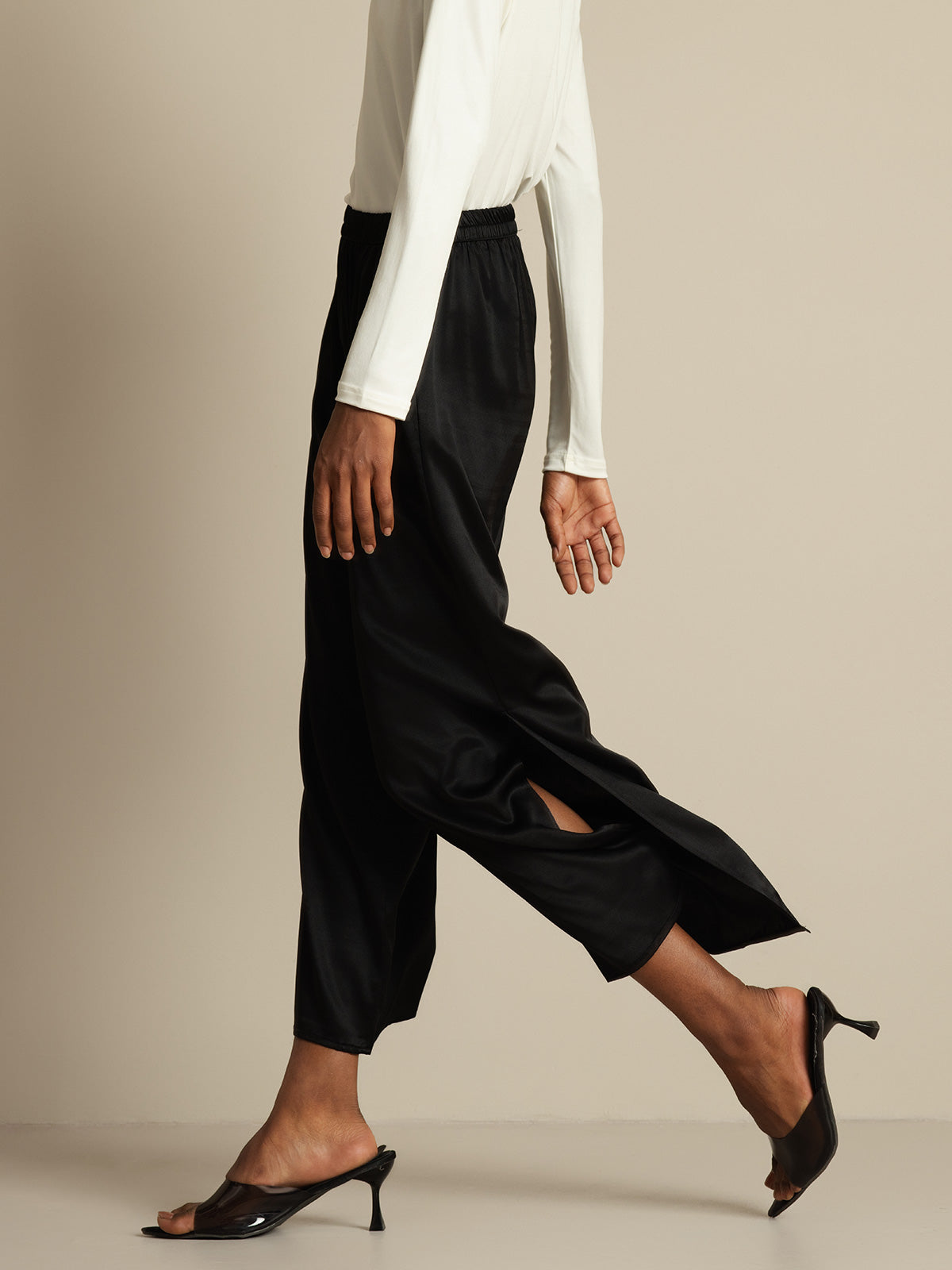 [Black] SilkSilky  19Momme Silk Split Women's Pants 003