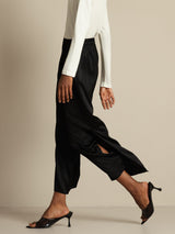 [Black] SilkSilky  19Momme Silk Split Women's Pants 003,