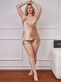 SilkSilky  Pure Silk Deep V Neck Plus Size Camisole Set Champagne 006