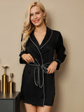 SilkSilky US Pure Silk Long Sleeve Womens Robe Black 003